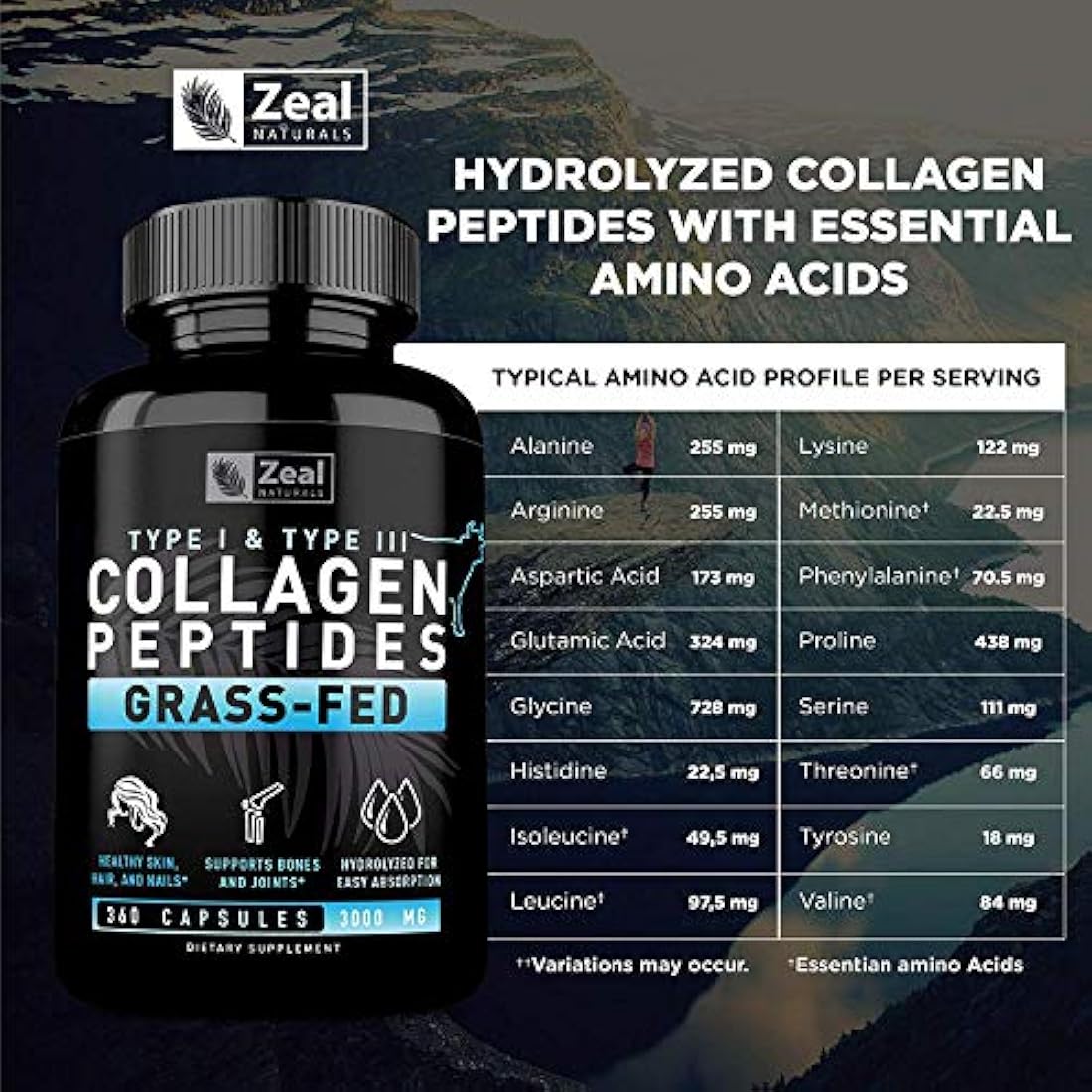 Péptidos de colágeno puro Píldoras de colágeno 360 cápsulas