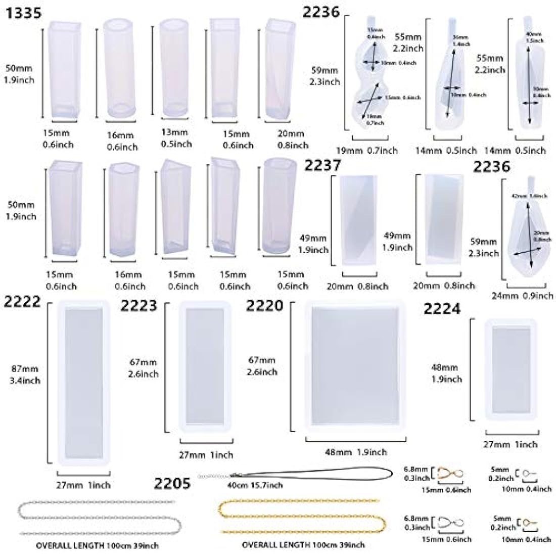 Funshowcase Cabujón colgante o pendientes de resina moldes de silicona y kit de fabricación de joyas, 54 unidades