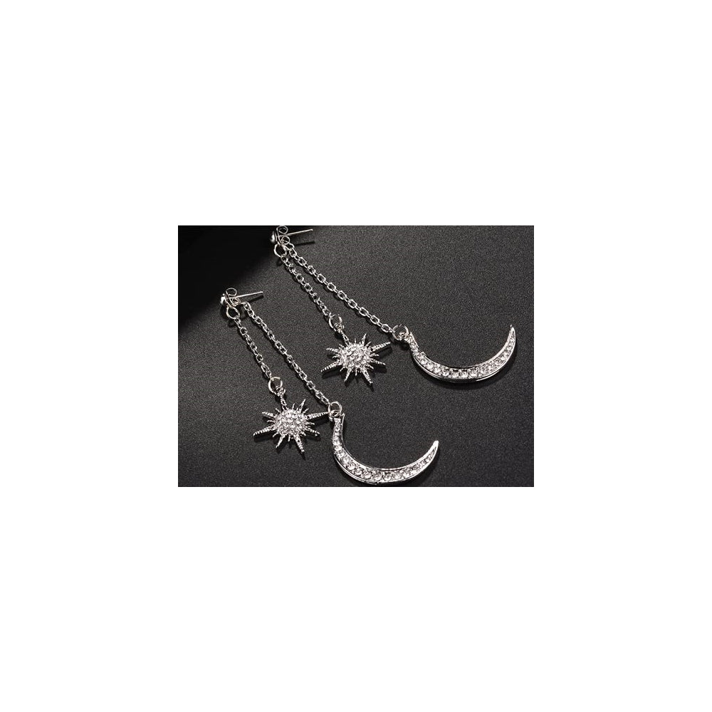 Aretes largos colgantes para mujeres diseño sol y luna