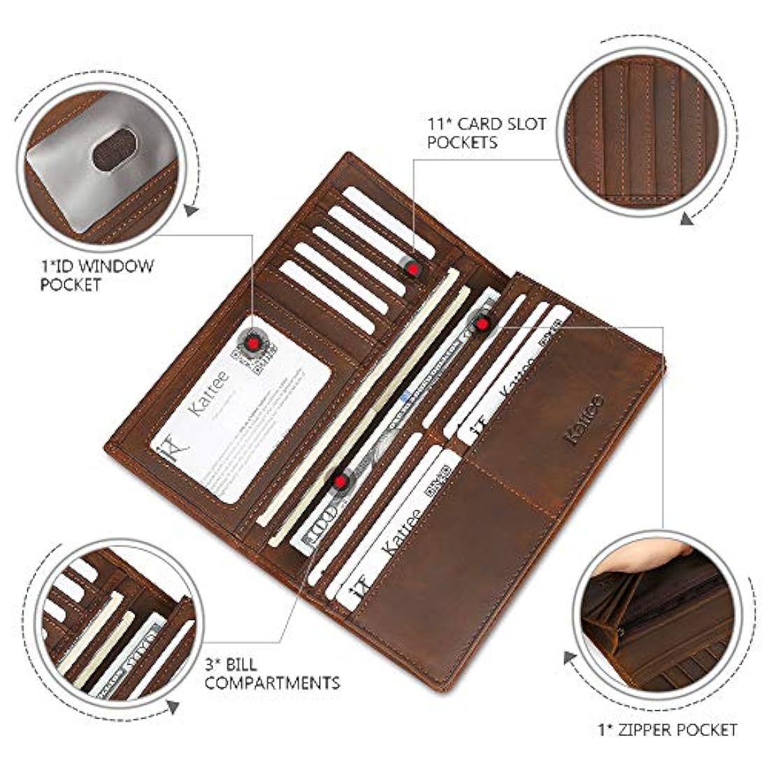 Cartera plegadiza clásica de cuero para hombre Kattee