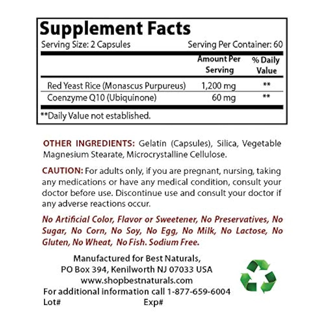 Cápsulas 600 mg Levadura Arroz con CoQ10 120 Cápsulas