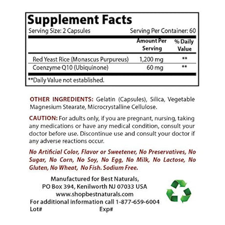 Cápsulas 600 mg Levadura Arroz con CoQ10 120 Cápsulas