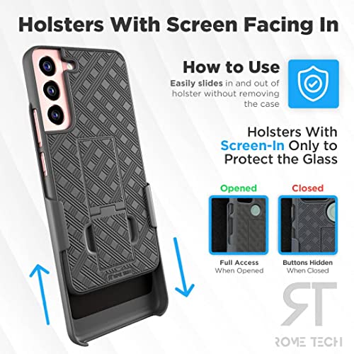 Rome Tech Funda con clip para cinturón para Samsung Galaxy S22 de 6.1 pulgadas [solamente] Combo de funda delgada y resistente, funda resistente para teléfono con soporte compatible con Samsung Galaxy S22, color negro