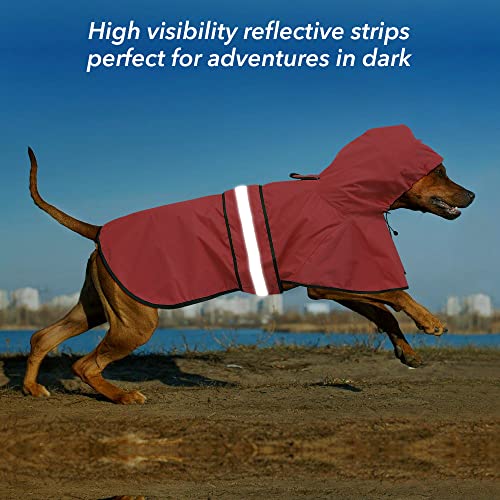 Ezierfy Impermeable reflectante impermeable para perros, chaqueta ajustable para mascotas, poncho ligero con capucha para perros pequeños a X, grandes y cachorros (rojo, S)