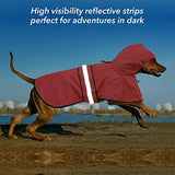 Ezierfy Impermeable reflectante impermeable para perros, chaqueta ajustable para mascotas, poncho ligero con capucha para perros pequeños a X, grandes y cachorros (rojo, S)