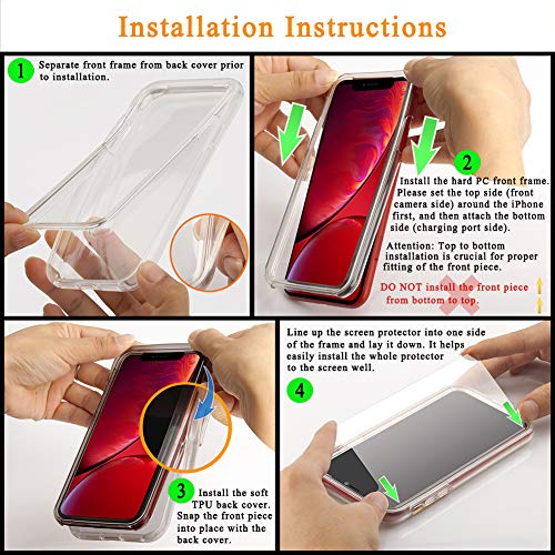 COOLQO - Funda transparente de silicona de cuerpo completo 360º a prueba de golpes, compatible con iPhone 12 / iPhone 12 Pro de 6.1 pulgadas [con 2 protectores de pantalla de vidrio templado], rosa