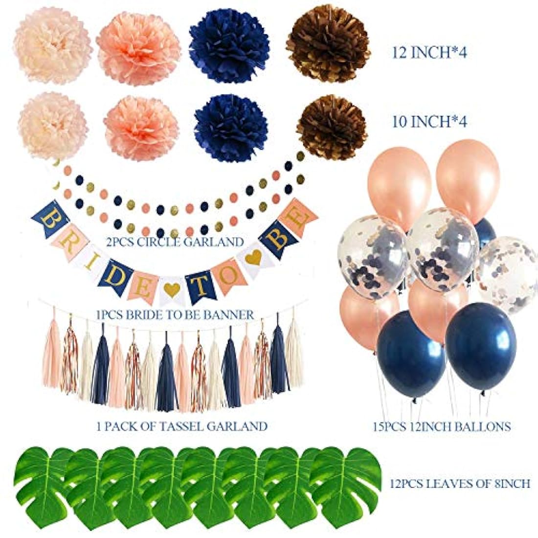 Decoraciones para la ducha de novia, color azul marino