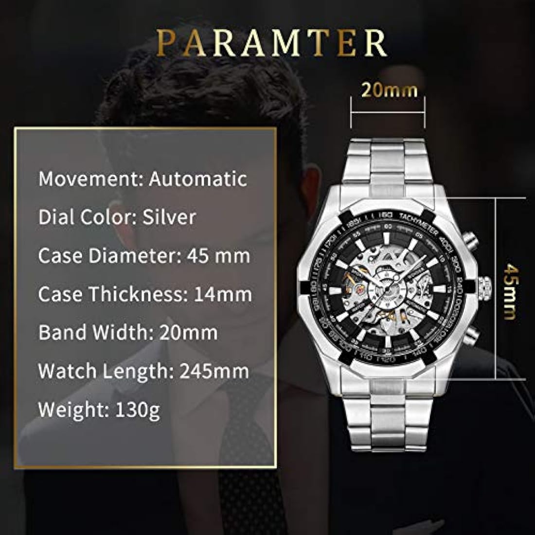 Relojes para hombre, esqueleto mecánico de acero inoxidable
