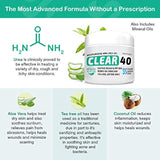 Clear 40, 40% Urea Gel, 4 oz con árbol de té y aceite de coco, extracto de aloe vera, removedor de callos y maíz, hidrata y suaviza los talones agrietados, pies, codos, manos, uñas, rehidrata la piel mejor que las cremas.