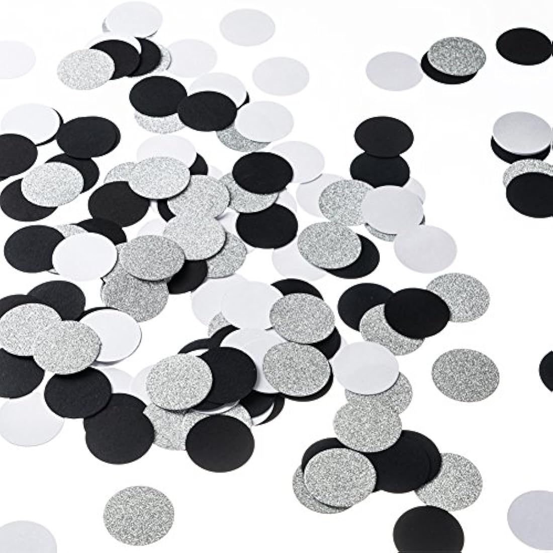 Confeti de estrella, corazón y círculo, Negro Blanco Plata