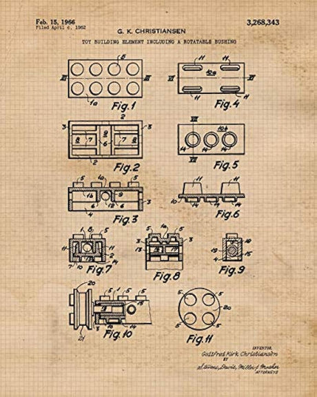 Impresiones de carteles vintage de patentes de Lego