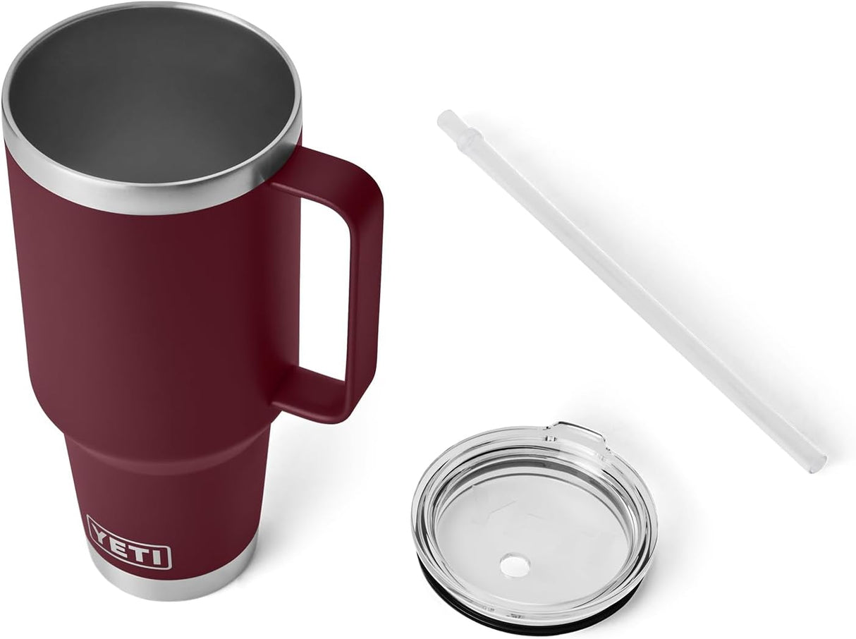 Vaso YETI Rojo con Asa y Tapa de Popote, Acero Inoxidable