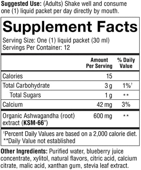 Suplemento Líquido Ashwagandha Youtheory - 12 Sobres Individuales