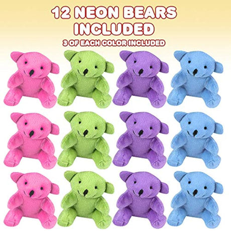 peluche de  oso color neón, juego de 12, mini animales