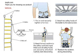 ISOP escalera de emergencia para fuego, 32.8 ft, resistente al fuego, escalera de cuerda de seguridad con cable de seguridad y cinturón de seguridad, reutilizable, capacidad de peso de hasta 2000 libras