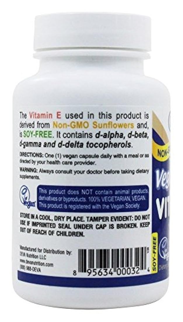 Deva Vegan Vitamins Vit E, 400iu, mezclado tocop., 90 VCAP