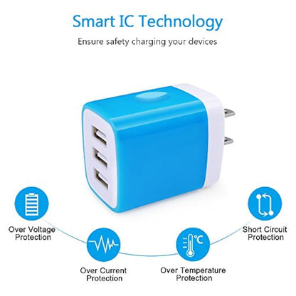 Hootek -Cargador USB de 3 puertos (2 unidades), azul,púrpura