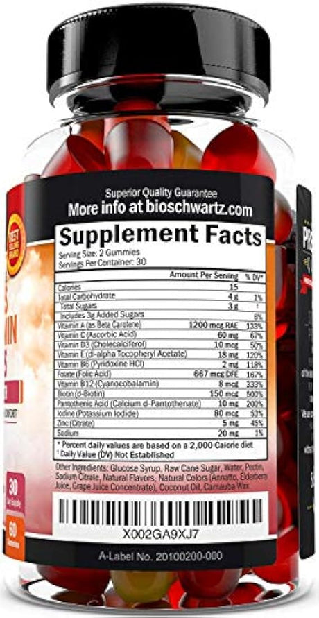 Gomitas multivitamínicas para mujer, con vitaminas A, C, B6, B12, D y E para apoyo inmunológico, nutrientes altamente absorbentes para la salud del cuerpo entero, soporte de hueso, pecho y energía, 60 gomas