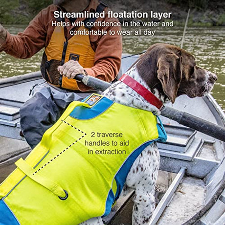 Kurgo Surf n' Turf - Chaleco salvavidas para perro, chaleco salvavidas para natación, chalecos flotantes para perros, PFD para perro, reflectante, ajustable, azul/verde, XS
