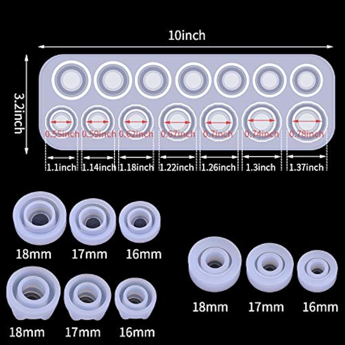 11 moldes de silicona para anillos de resina y joyas, molde de resina epoxi para moldear anillos de varios tamaños