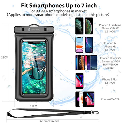 Syncwire Funda impermeable para teléfono, paquete de 2 fundas impermeables IPX8 universales para iPhone 13, 12 Pro Max SE2, 11 Pro XR X 8, 7, 6s Plus, Galaxy S21 S10 Note 10 Google Pixel hasta 7 pulgadas