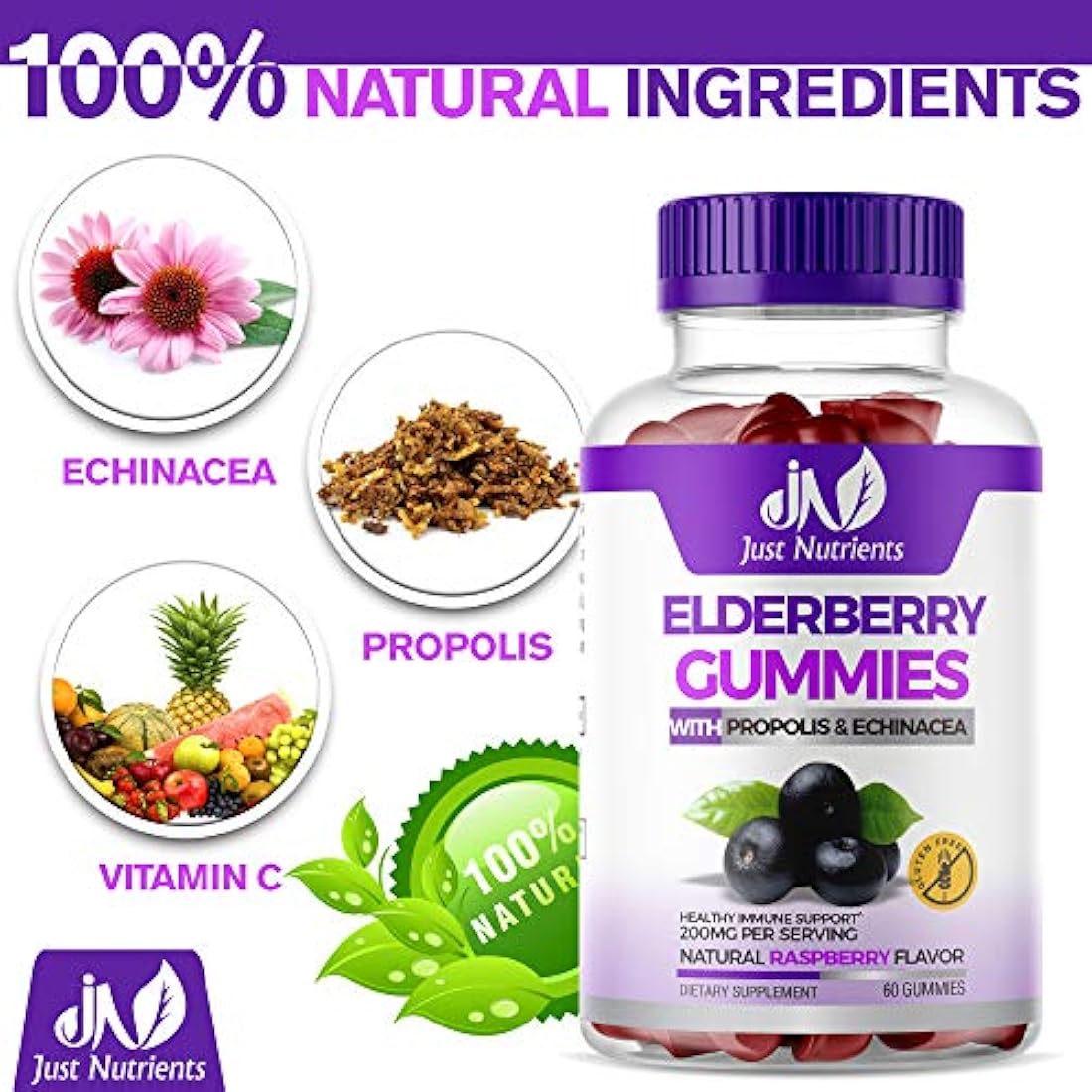Elderberry 200 mg Gommies con vitamina C,equinácea,propóleos