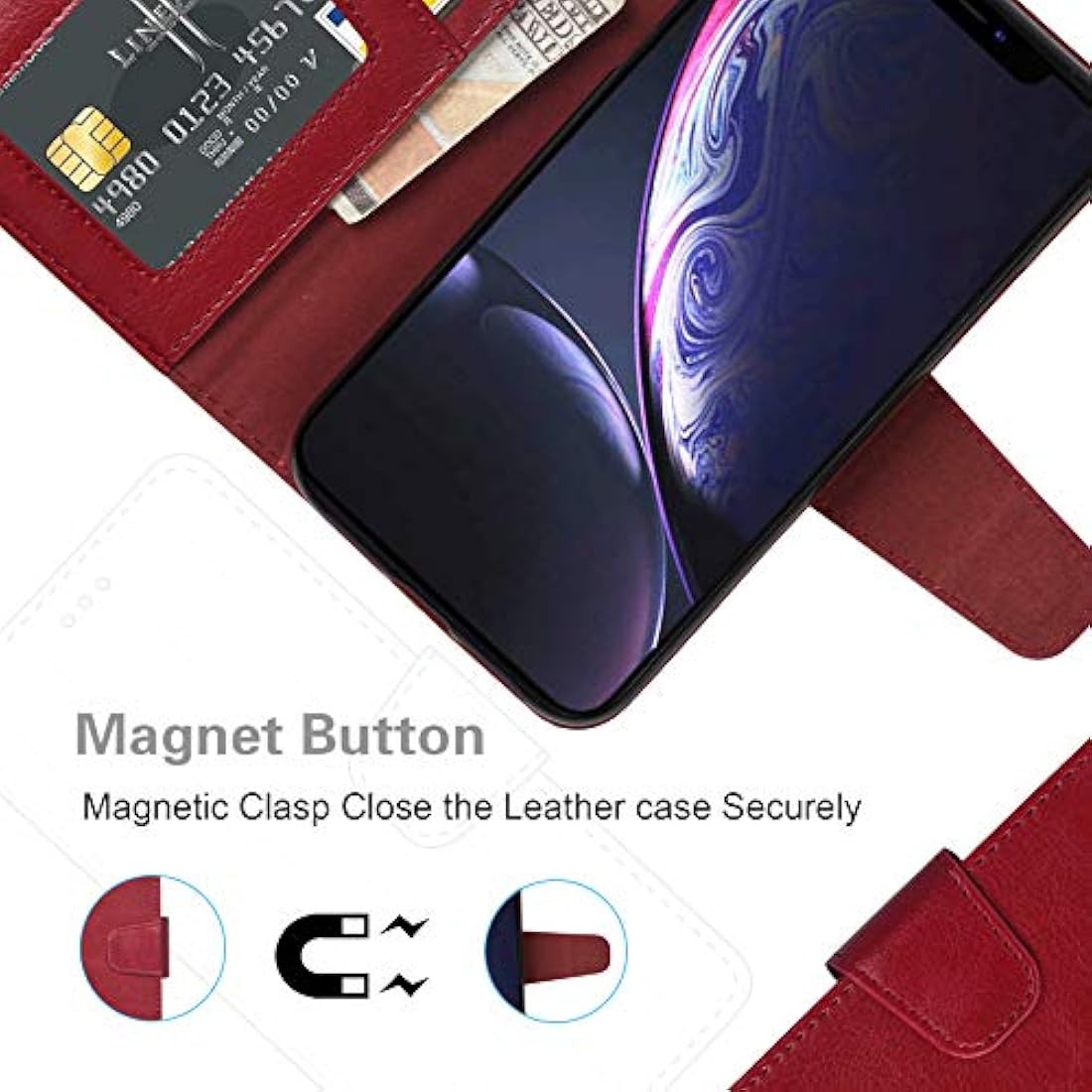 Arae - Funda tipo cartera para iPhone XR de piel sintética