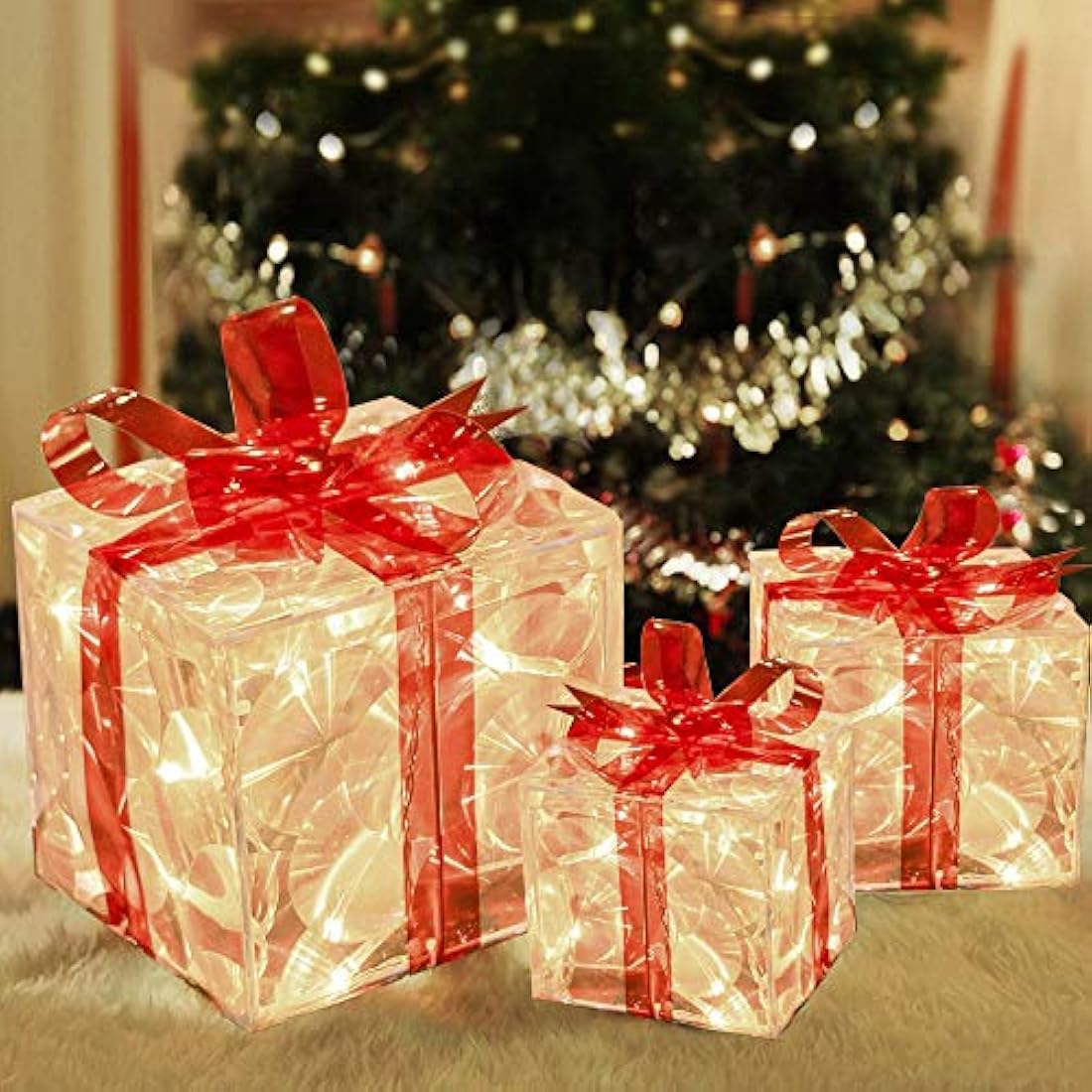 Juego de 3 cajas de regalo con luz LED de 60 unidades