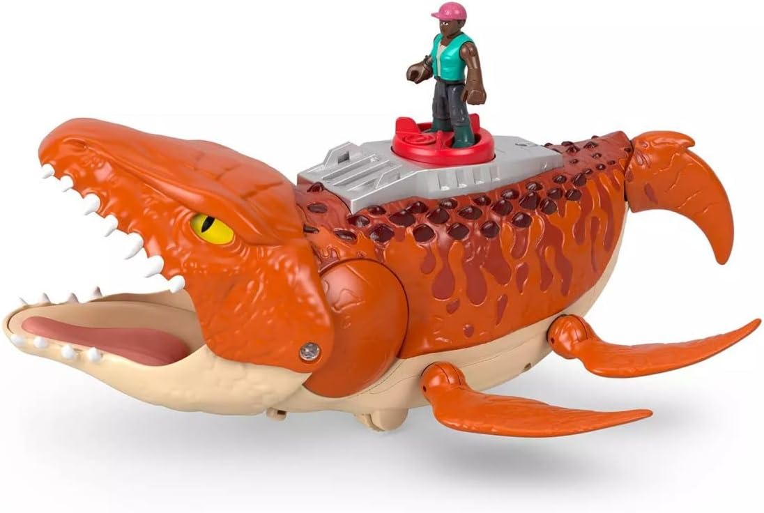 Imaginext Jurassic World Rebirth Aquachomp Mosasaurus juguete con figura y lanzador