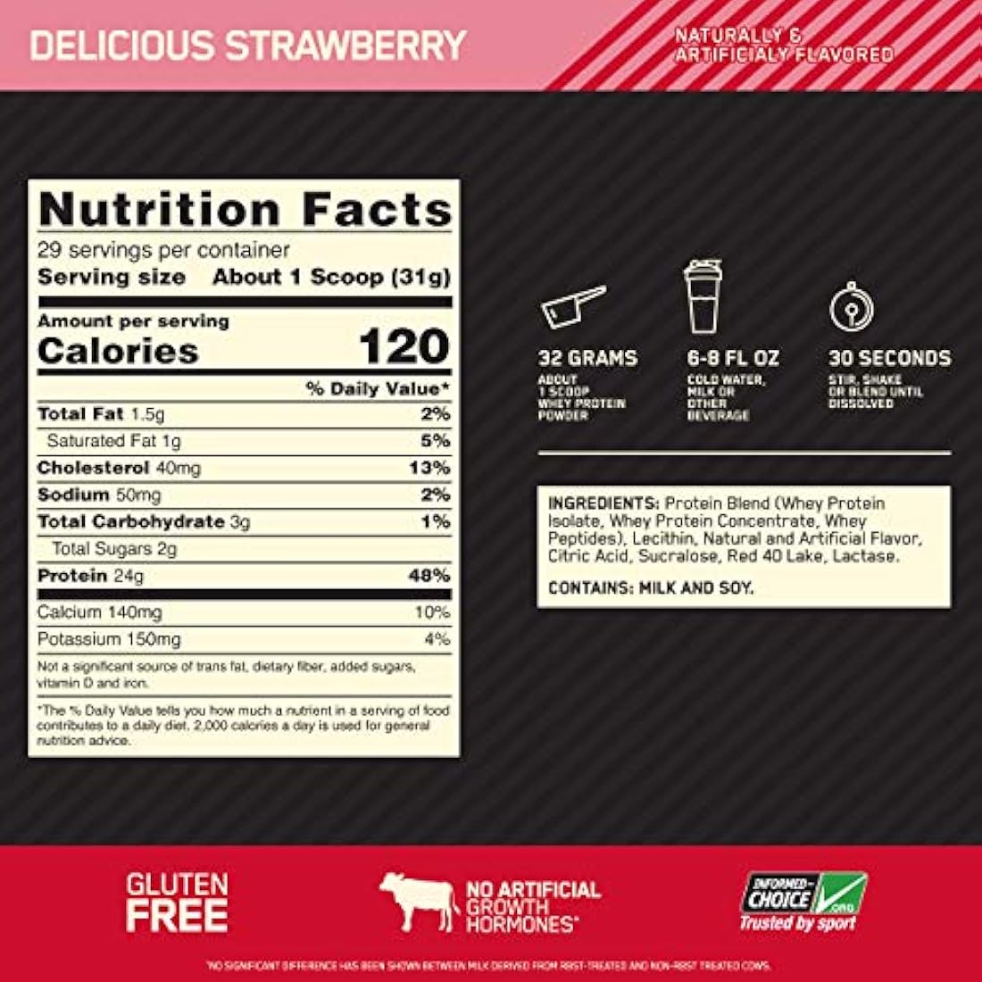 Optimum Nutrition Estándar dorado 100% Proteína de Suero de Leche en Polvo, Pie de lima, 1.8 Libra