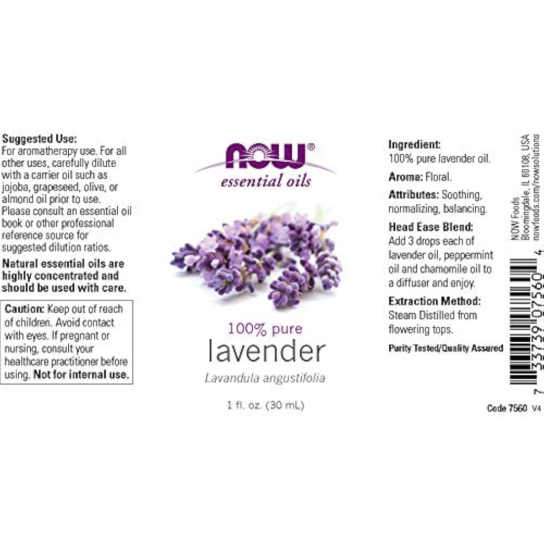 Aceite de lavanda Now Foods, ANO-1038, 1 Ounce, Verde claro