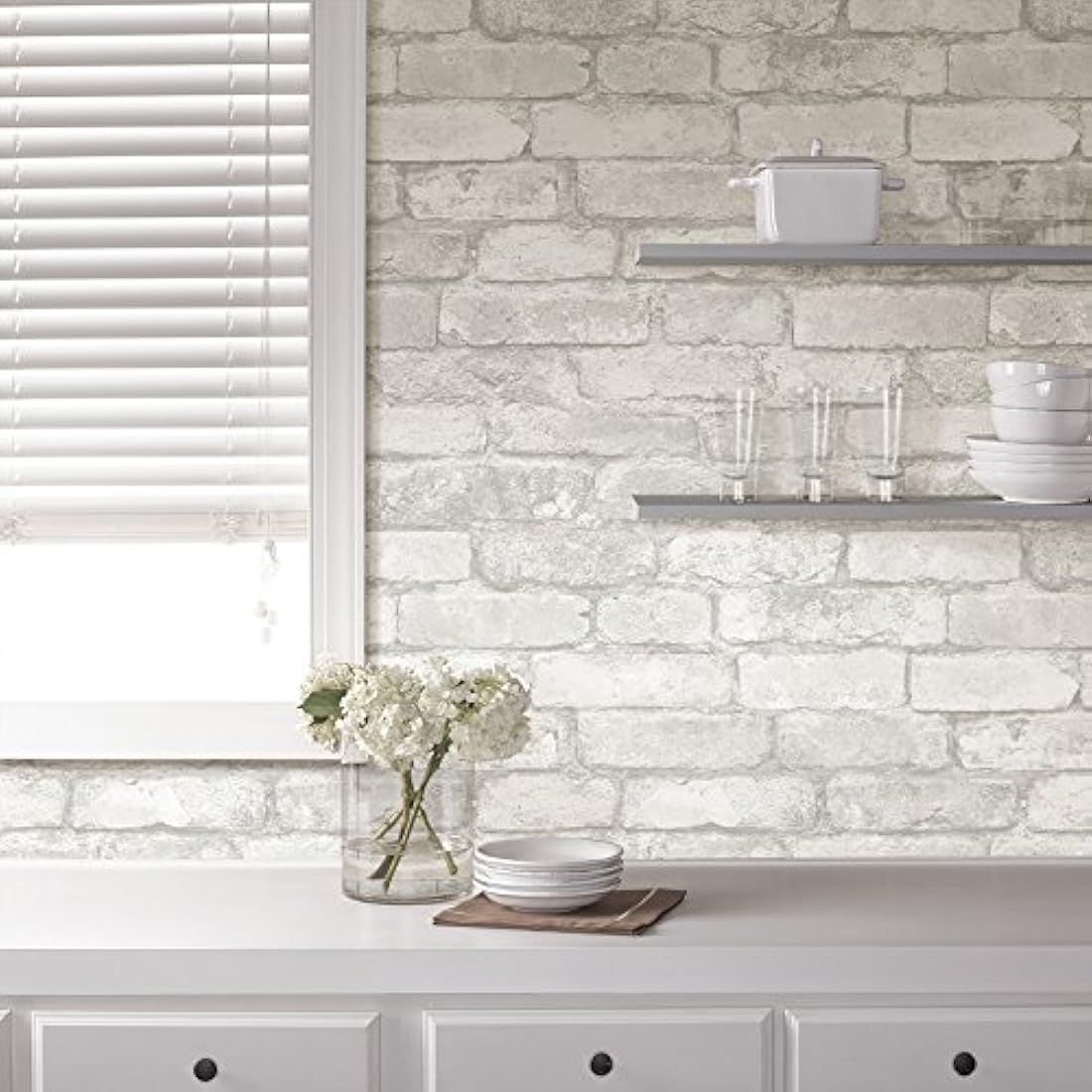Papel pintado de ladrillo blanco con adhesivo