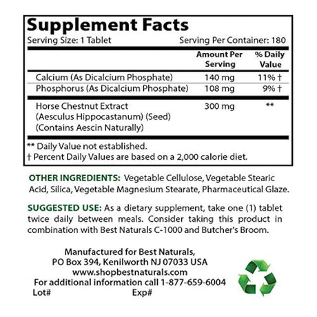 Best Naturals Horse Chestnut Extracto 300 mg 180 tabletas