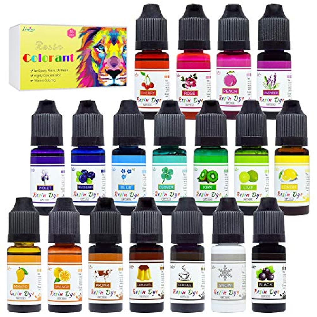 Pigmento de resina epoxi – 18 colores epoxi UV resina tinte líquido transparente para la resina UV para colorear, DIY resina joyería hacer – Concentrado UV resina colorante para arte, pintura, manualidades – 0.35 oz/0.3 fl oz cada uno
