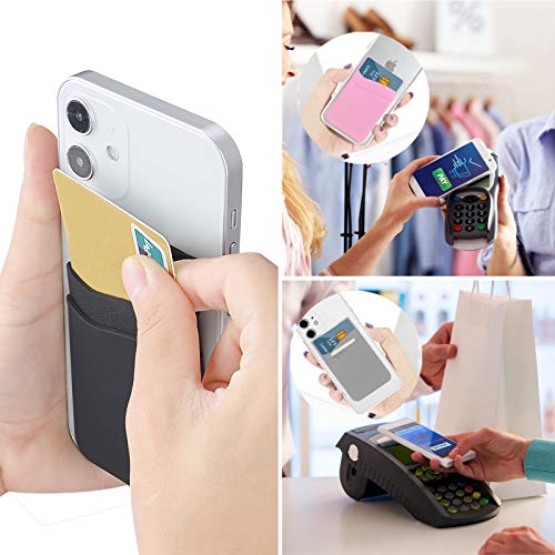 Tarjetero para la parte posterior del teléfono, cartera de teléfono SS con funda para tarjeta de crédito, bolsillo de silicona para teléfono celular, compatible con iPhone, Samsung Galaxy y la mayoría de teléfonos SamrtPhones, paquete de 4