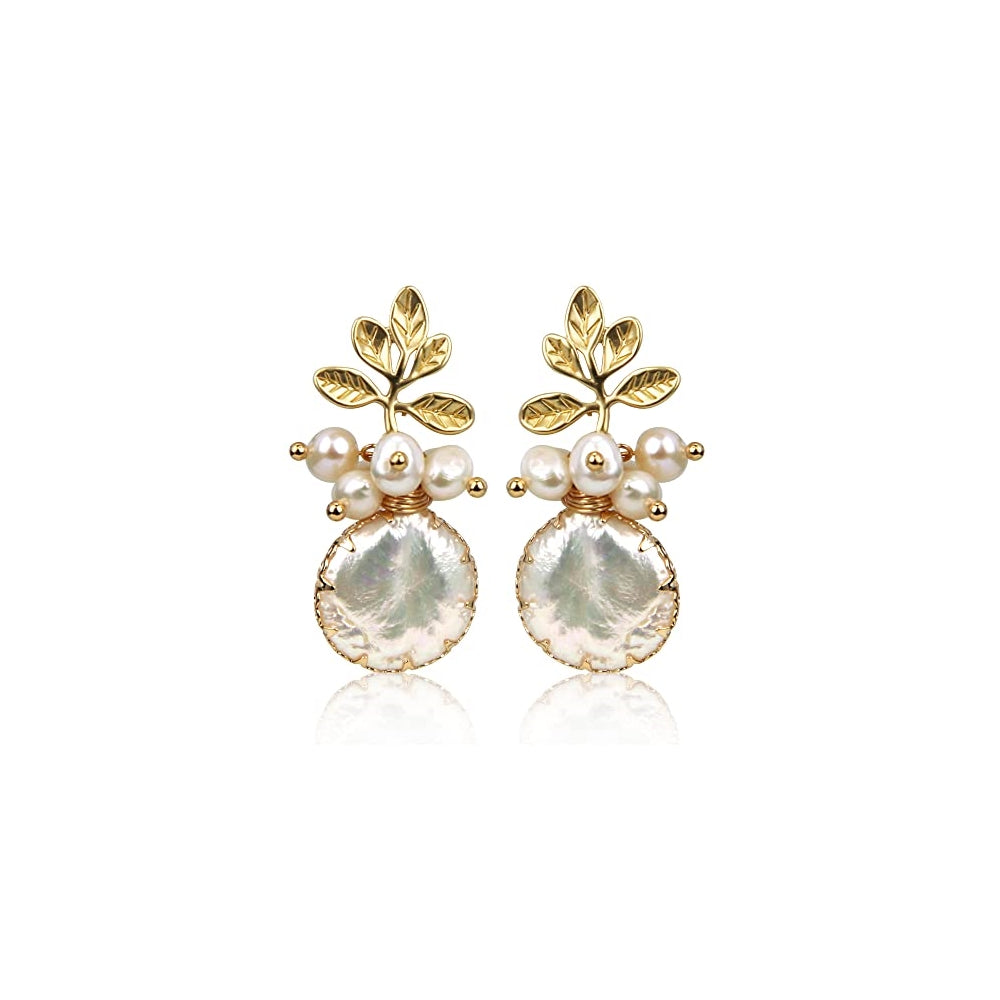 Aretes colgantes de oro de 18 quilates con perlas grandes