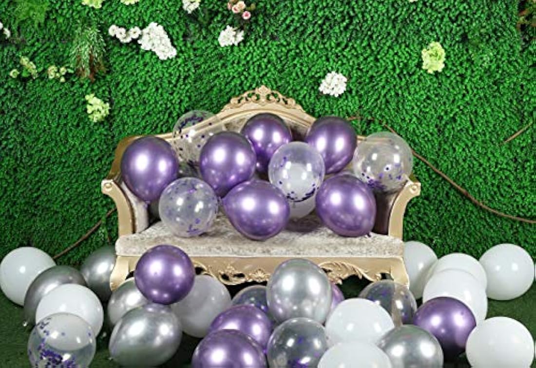 Globos de confeti color metal púrpura y plata