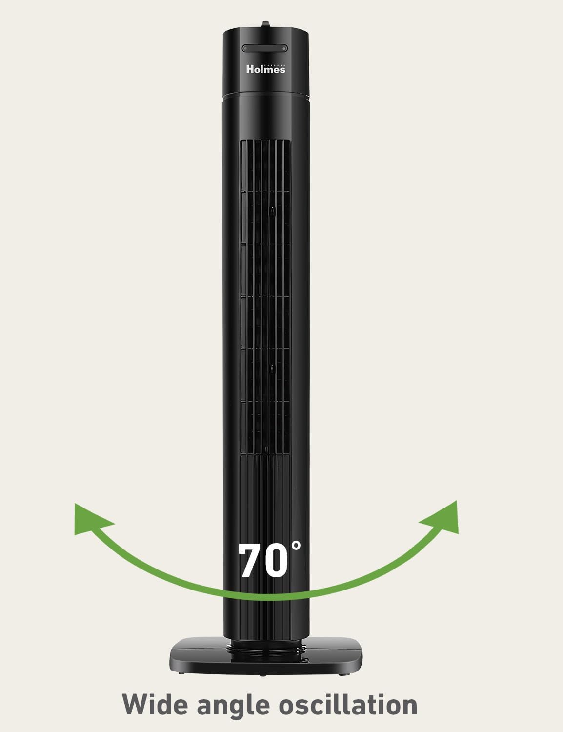 HOLMES Ventilador Torre Manual 31, 3 Velocidades, Oscilación 70°