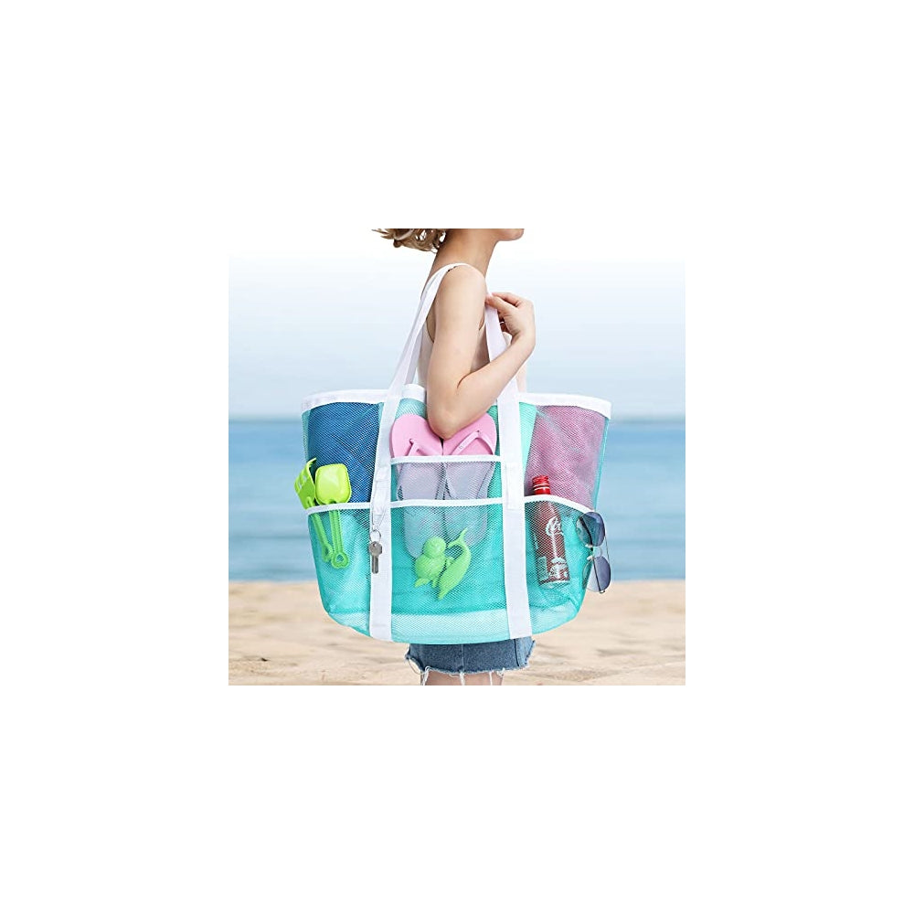 Bolsa de playa malla de gran tamaño 9 bolsillos verde menta