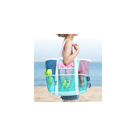 Bolsa de playa malla de gran tamaño 9 bolsillos verde menta