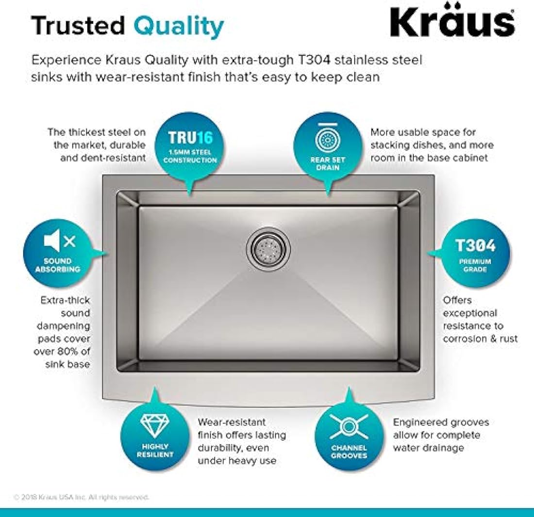 Kraus - Fregadero de cocina (acero inoxidable)