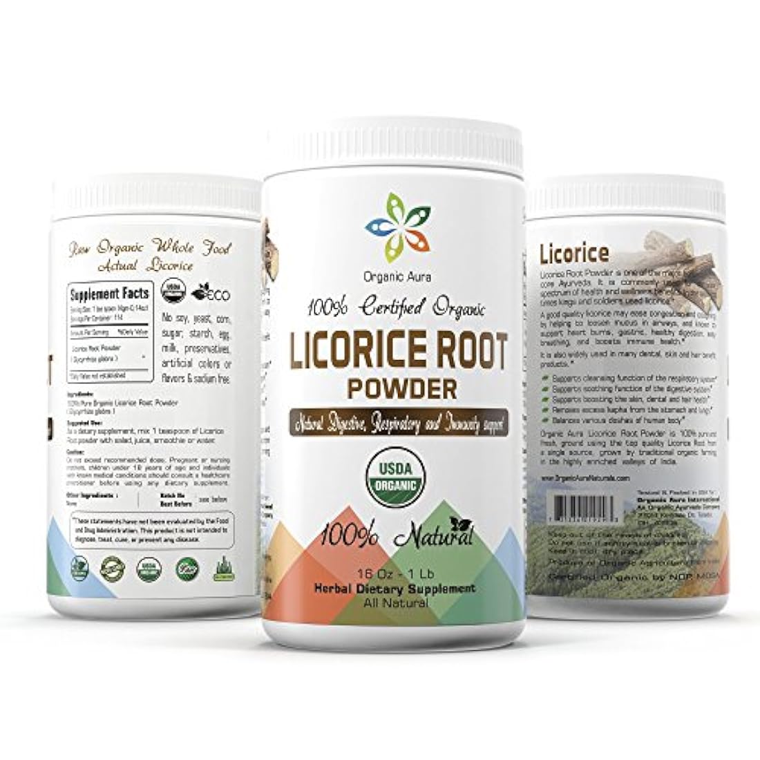 orgánico Regaliz Root Polvo 16 oz-1 lb Respiratorio natural