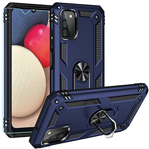 FUNDA para Samsung Galaxy A03S con protector de pantalla HD [grado militar de 16 pies, prueba de caídas] Soporte magnético para anillo de soporte para Samsung Galaxy A03S, azul marino