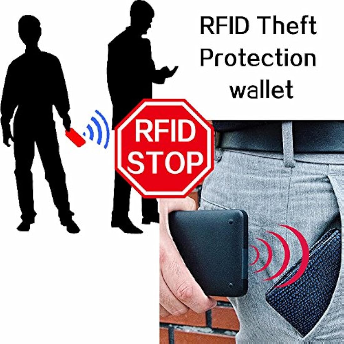 RFID, bloqueo de piel, monedero con cadena de tres pliegues