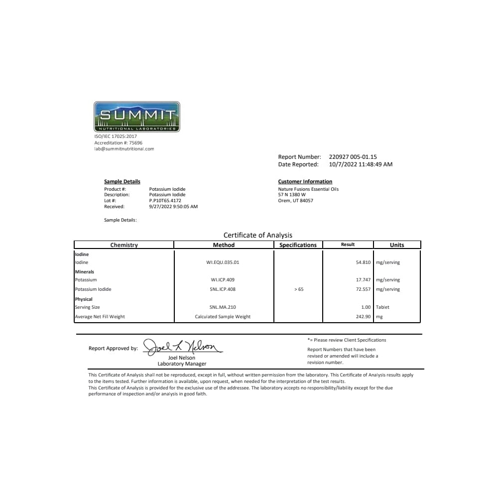 Suplementos Alimenticios yoduro de potasio   130 mg