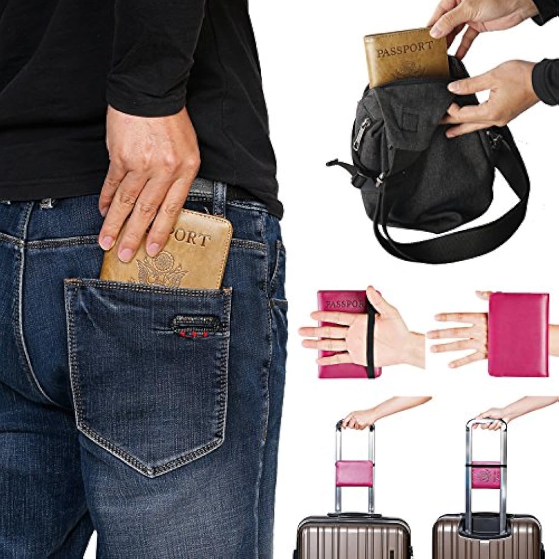 Portadocumentos de viaje estilo Funda de piel con bloqueo