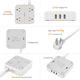 Tessan  Regleta con 3 puertos USB, cable de extensión de 5ft