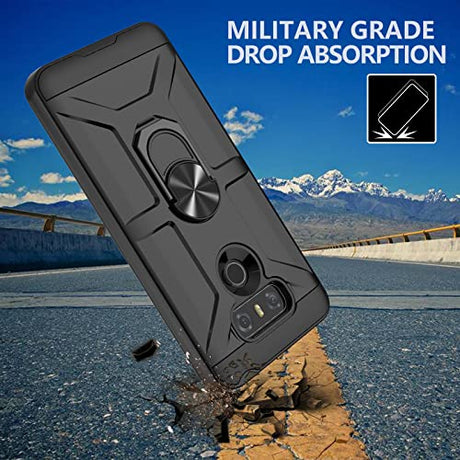 Funda para LG G6, funda para LG G6 con [3 protectores de pantalla de vidrio templado], soporte de anillo integrado y soporte magnético para coche a prueba de golpes, resistente a caídas, funda resistente para LG G6, color negro