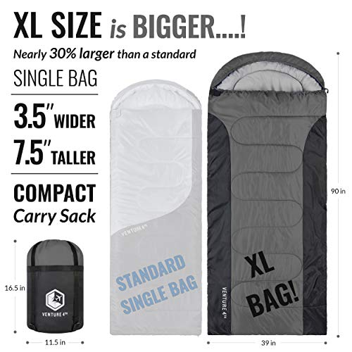 VENTURE 4TH - Saco de dormir para mochilero, ligero, cálido, pero también para tiempo frío, para adultos, niños o parejas, ideal para senderismo, camping o aventuras al aire libre, individual, XXL o doble