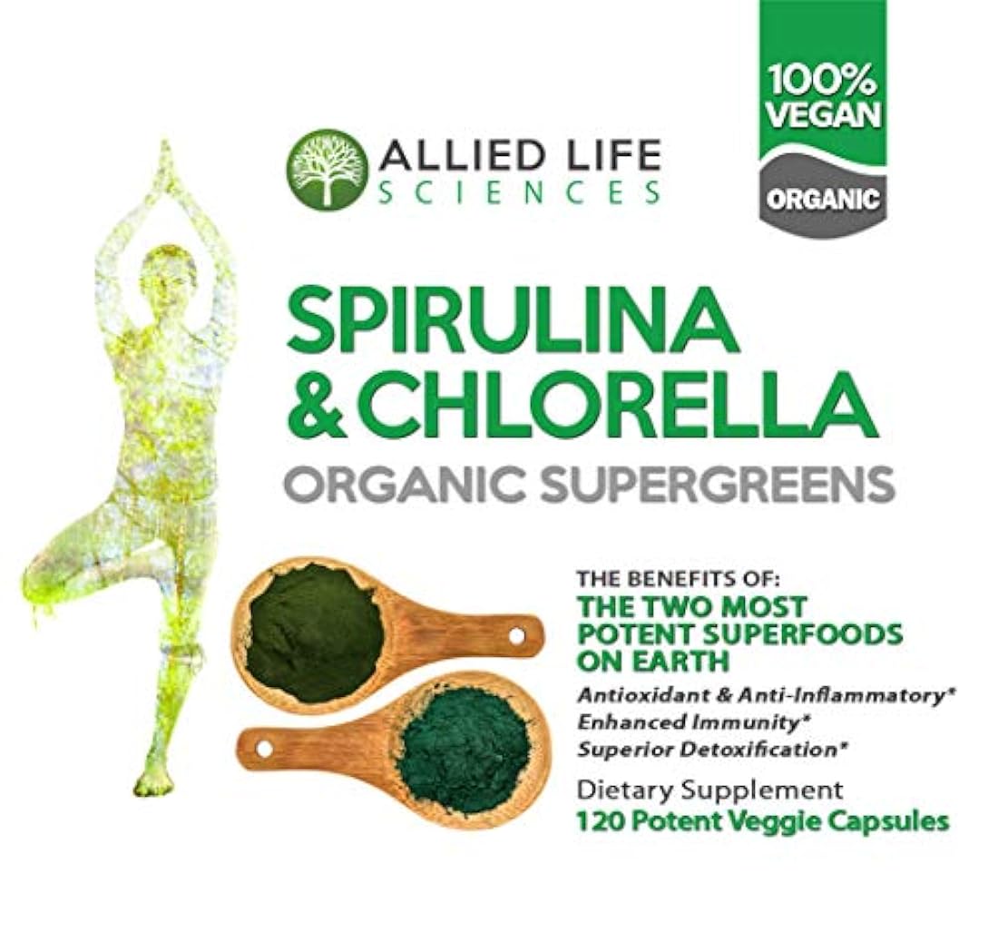 Allied Life espirulina y clorela. Cápsulas de proteínas
